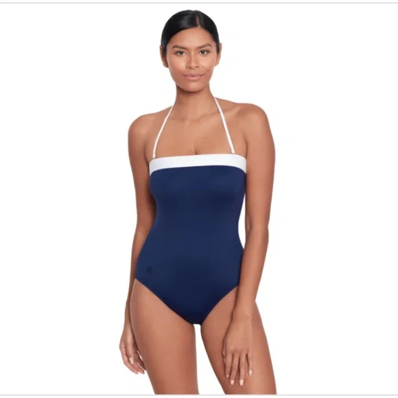 Lauren Ralph Lauren Women's Modern Bandeau One Piece Swimsuit - Bel Air - Picture 2 of 4